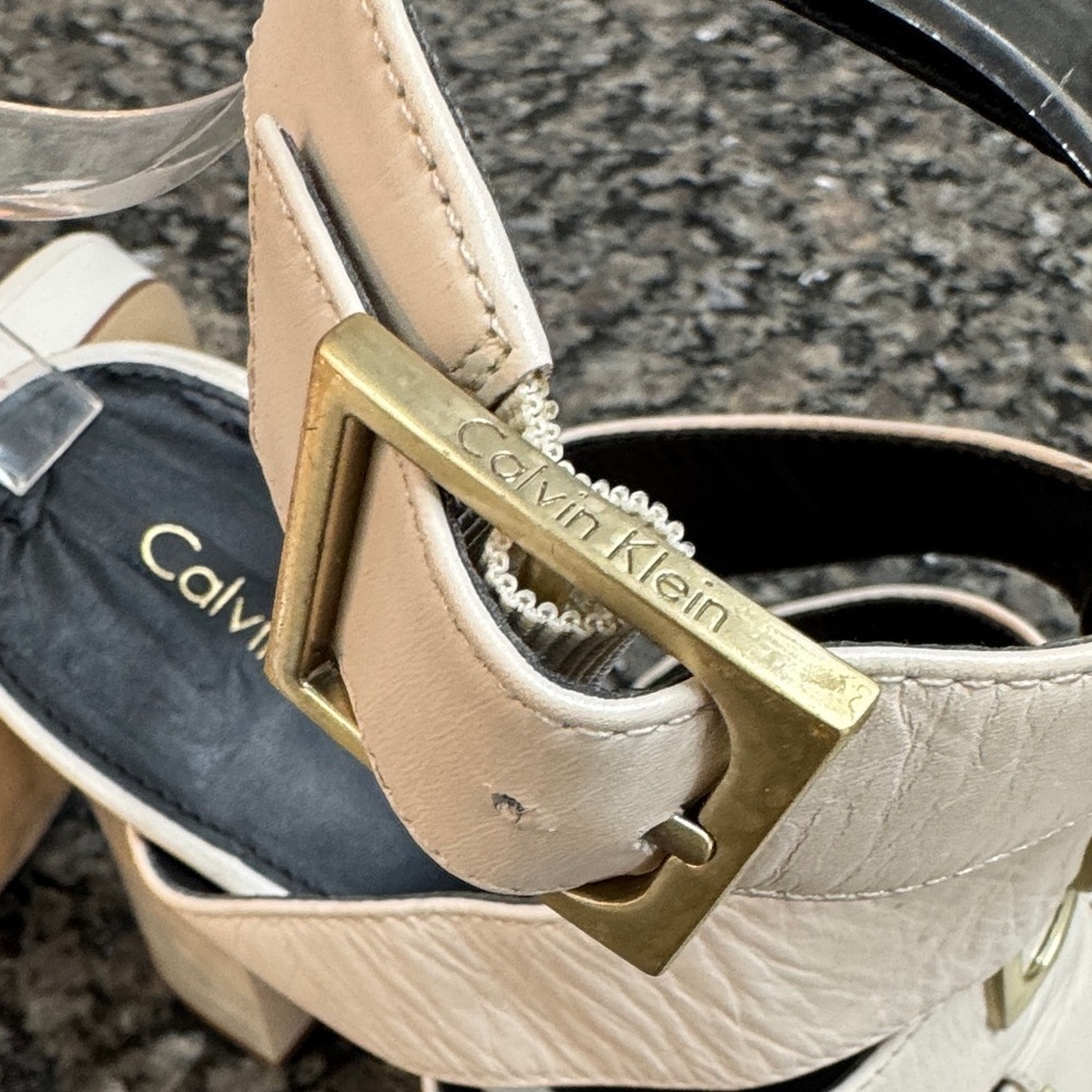 Calvin Klein White chunky Heels with Gold Accents EUC 11 - Picture 13 of 16